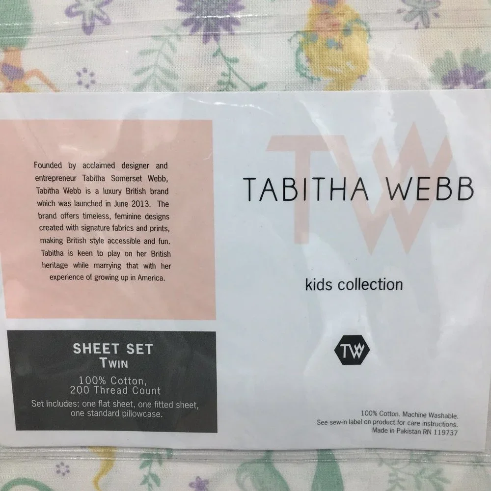 3pc Tabitha Webb Mermaid TWIN Sheet Set Starfish Floral Lavender Purple Designer